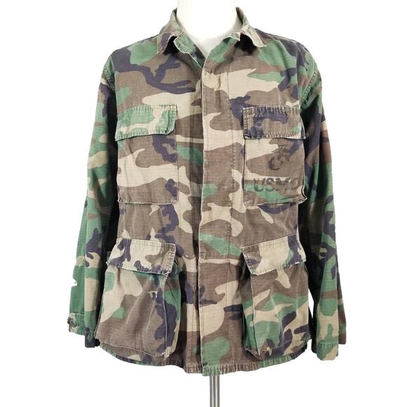USMC Marines camo field jacket men's small cotton ripstop woodland vintage